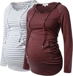 Bhome Maternity Hoodie Long Sleeves Shirt Casual Top Basic Tee Layering Sweatshirt