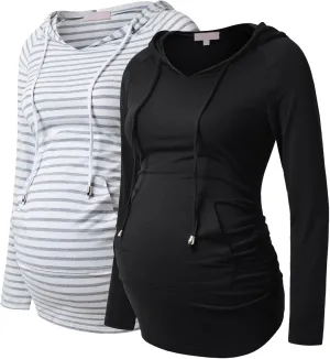 Bhome Maternity Hoodie Long Sleeves Shirt Casual Top Basic Tee Layering Sweatshirt