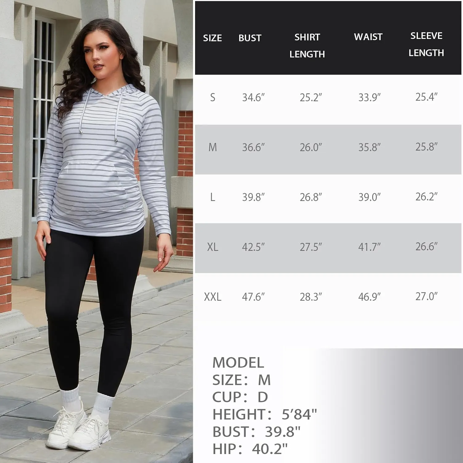 Bhome Maternity Hoodie Long Sleeves Shirt Casual Top Basic Tee Layering Sweatshirt