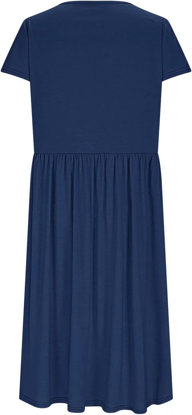 Borniu Women's Summer Casual Petal Short Sleeve T Shirts Maxi Dresses Flowy Crewneck Beach Vacation Sundress 2025 Outfits
