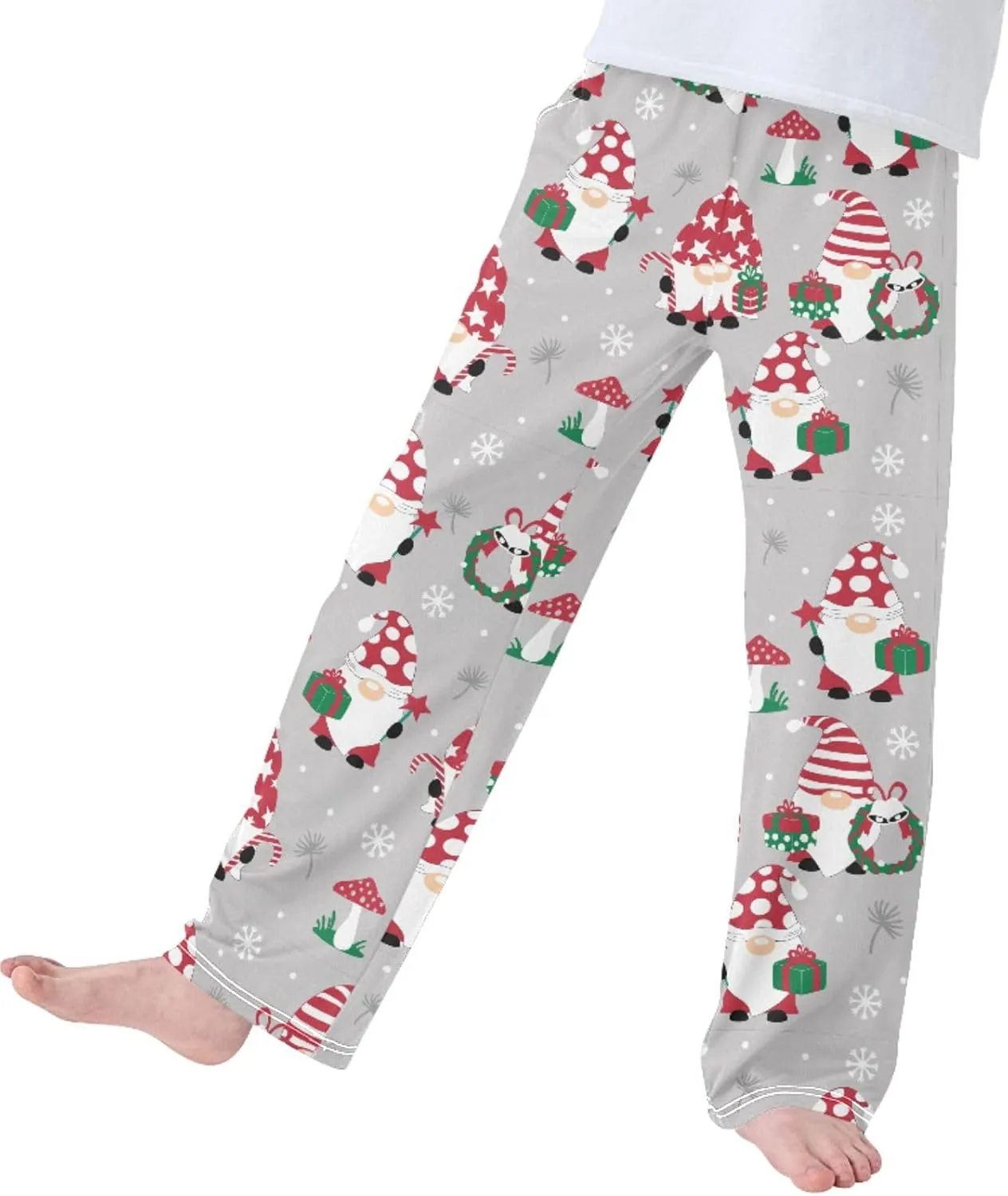 Boys' Pants Christmas Gnomes Snowflakes Long Bottoms Winter Mushroom Star Jogger Pants Elastic Waist Trousers with Pockets S