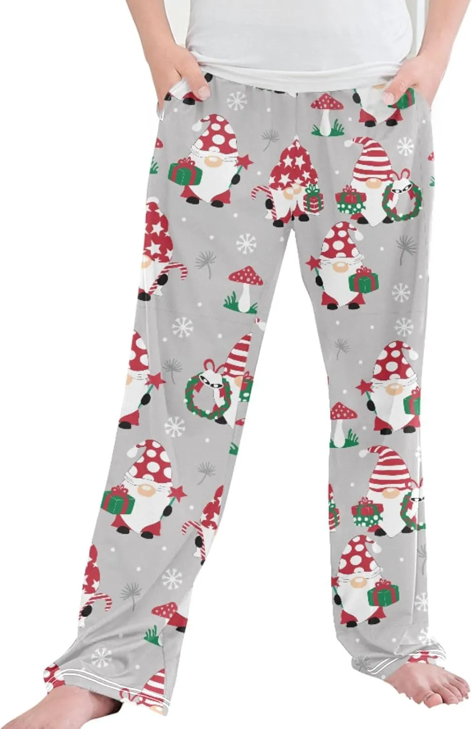 Boys' Pants Christmas Gnomes Snowflakes Long Bottoms Winter Mushroom Star Jogger Pants Elastic Waist Trousers with Pockets S