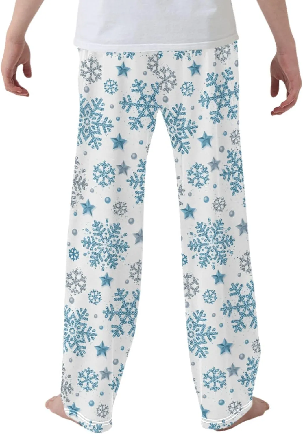 Boys' Pants Christmas Silver Blue Glittering Snowflakes Long Bottoms Winter Stars Jogger Pants Elastic Waist Trousers S