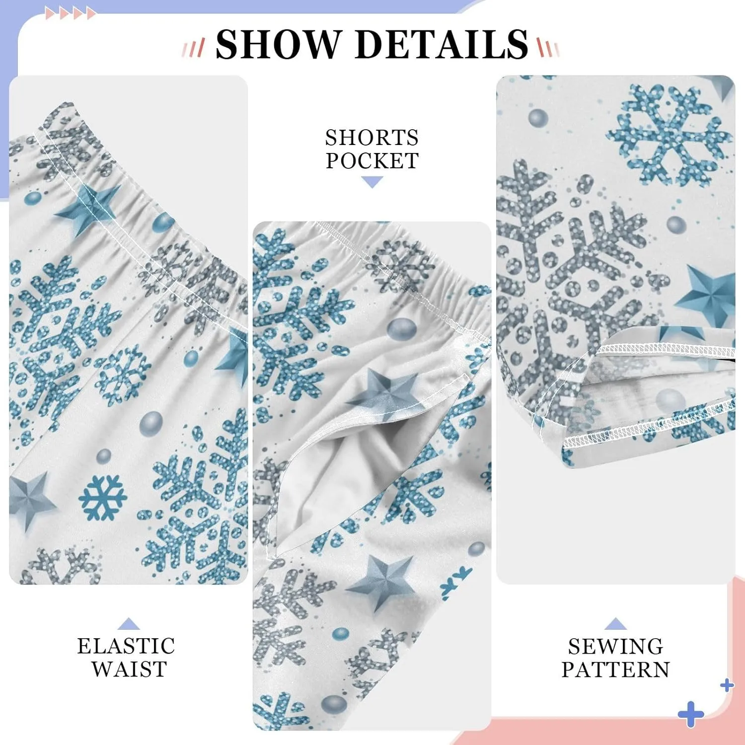 Boys' Pants Christmas Silver Blue Glittering Snowflakes Long Bottoms Winter Stars Jogger Pants Elastic Waist Trousers S