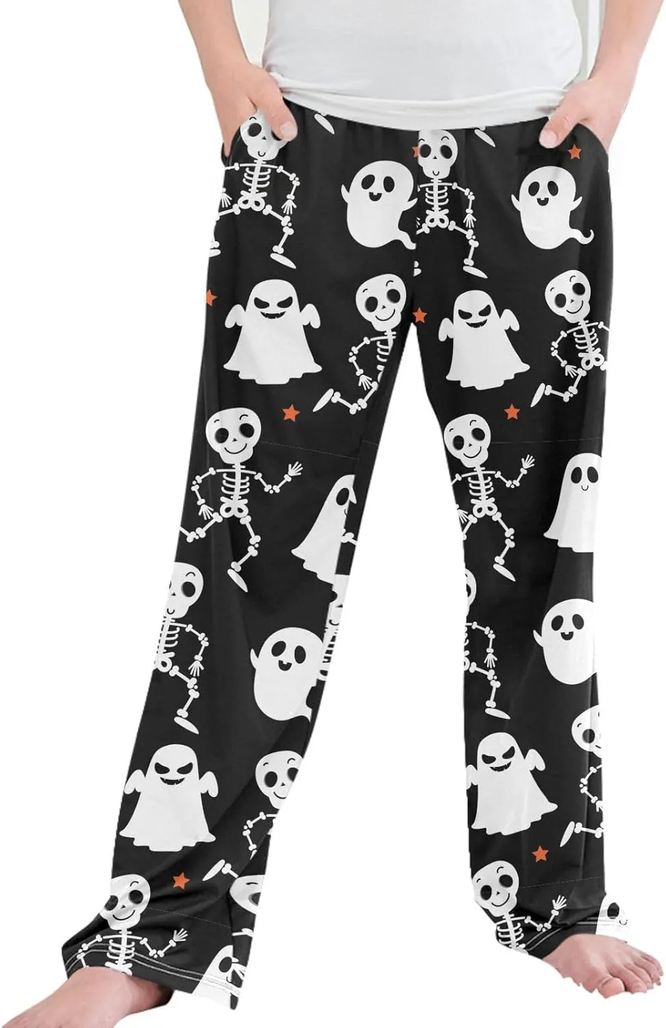 Boys' Pants Cute Skeleton Scary Ghost Long Bottoms Cute Skull Stars Jogger Pants Elastic Waist Trousers with Pockets S