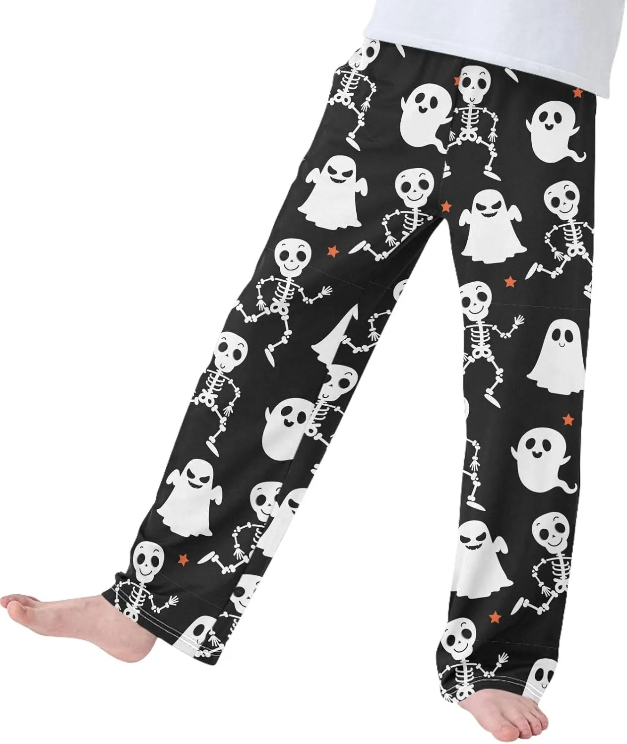 Boys' Pants Cute Skeleton Scary Ghost Long Bottoms Cute Skull Stars Jogger Pants Elastic Waist Trousers with Pockets S