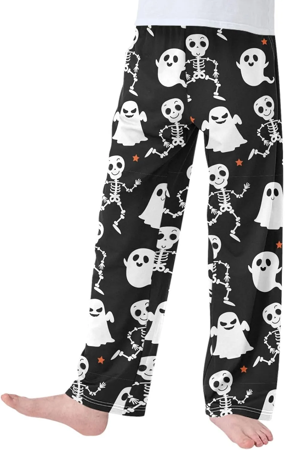Boys' Pants Cute Skeleton Scary Ghost Long Bottoms Cute Skull Stars Jogger Pants Elastic Waist Trousers with Pockets S