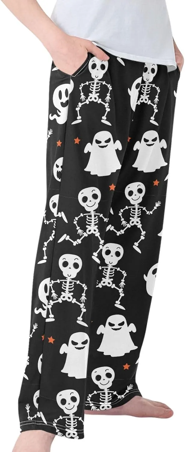 Boys' Pants Cute Skeleton Scary Ghost Long Bottoms Cute Skull Stars Jogger Pants Elastic Waist Trousers with Pockets S