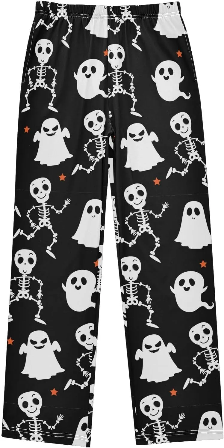 Boys' Pants Cute Skeleton Scary Ghost Long Bottoms Cute Skull Stars Jogger Pants Elastic Waist Trousers with Pockets S