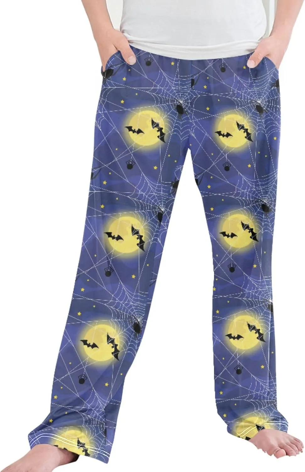 Boys' Pants Halloween Black Spiders Bats Long Bottoms Stars Full Moon White Web Jogger Pants Elastic Waist Trousers S
