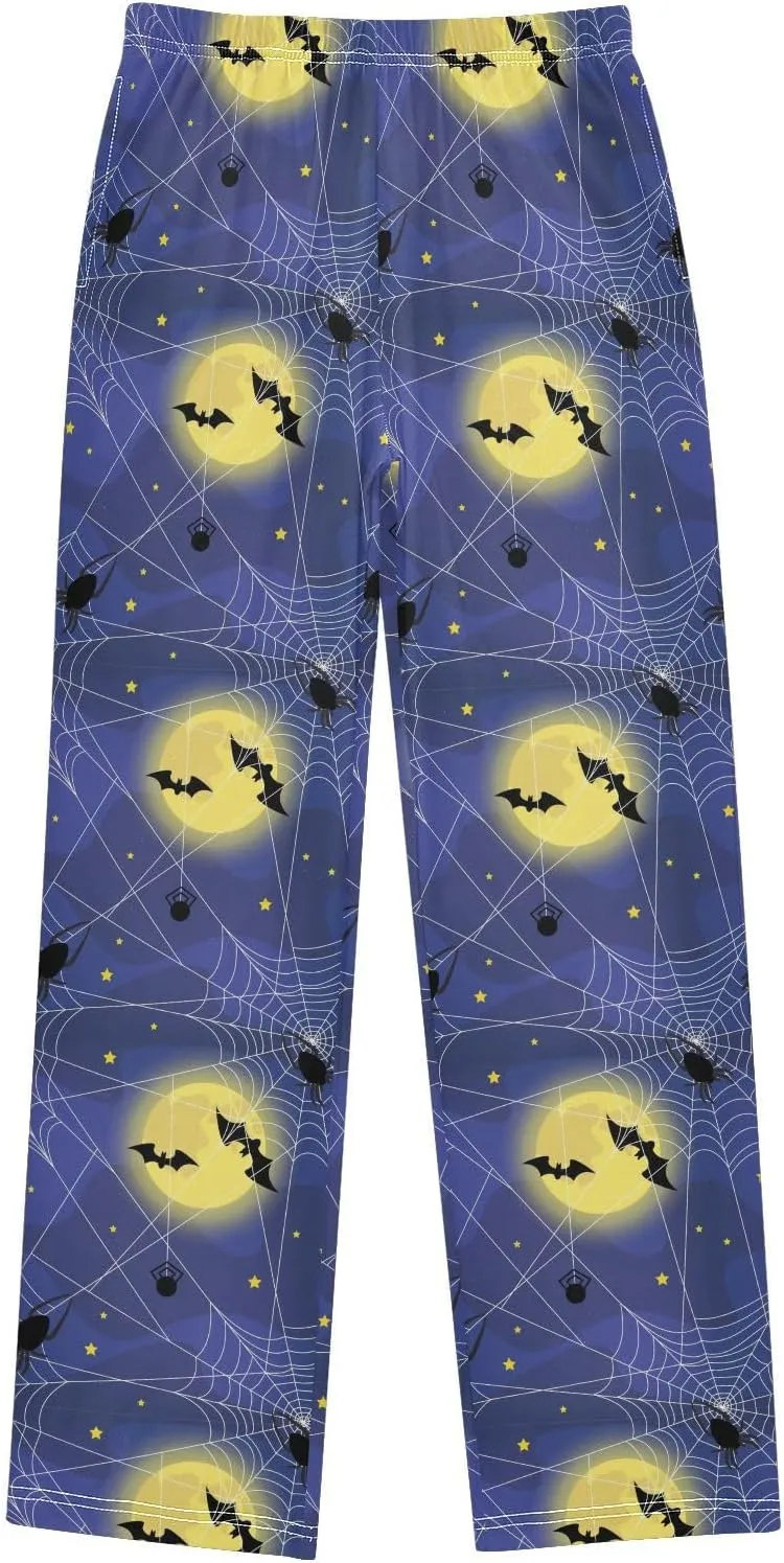 Boys' Pants Halloween Black Spiders Bats Long Bottoms Stars Full Moon White Web Jogger Pants Elastic Waist Trousers S