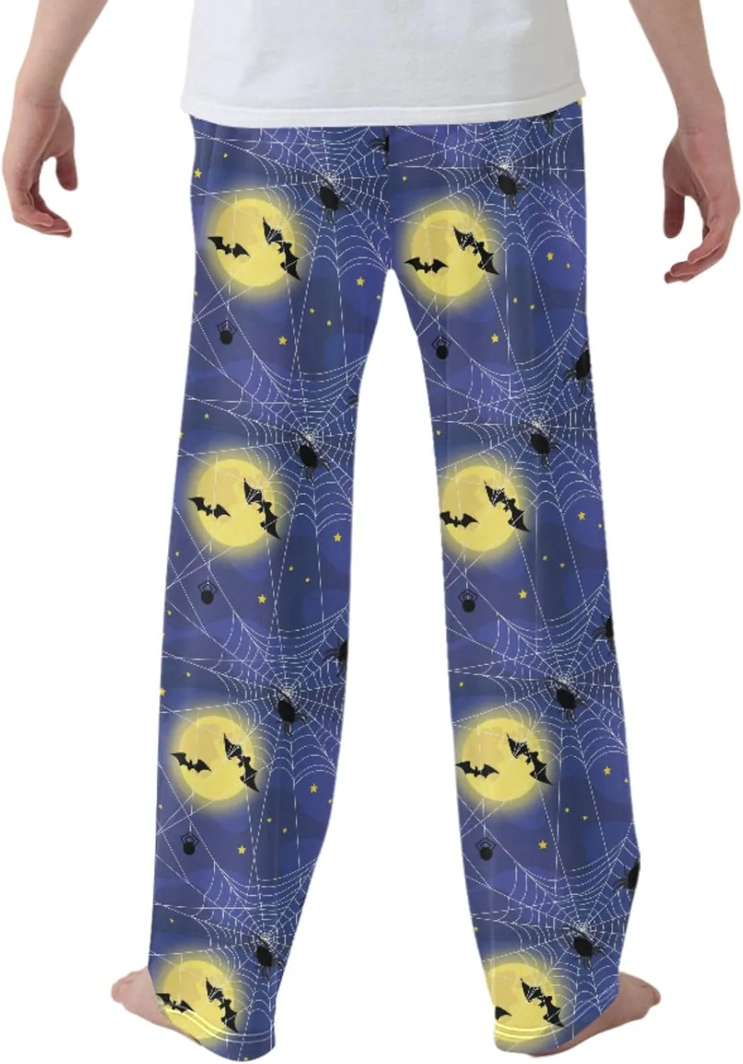 Boys' Pants Halloween Black Spiders Bats Long Bottoms Stars Full Moon White Web Jogger Pants Elastic Waist Trousers S