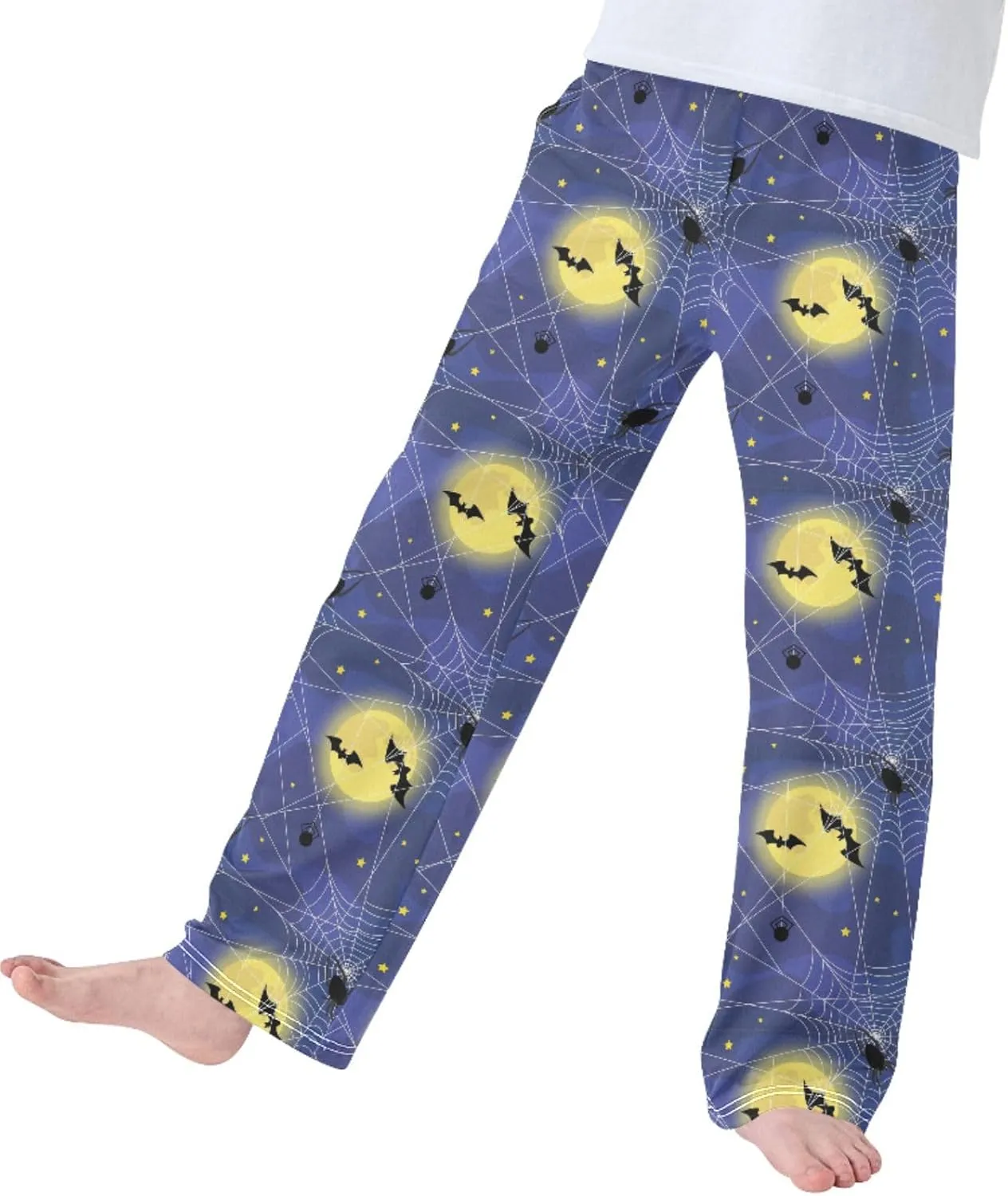 Boys' Pants Halloween Black Spiders Bats Long Bottoms Stars Full Moon White Web Jogger Pants Elastic Waist Trousers S