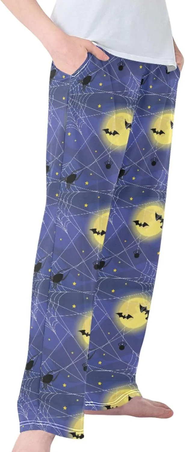 Boys' Pants Halloween Black Spiders Bats Long Bottoms Stars Full Moon White Web Jogger Pants Elastic Waist Trousers S