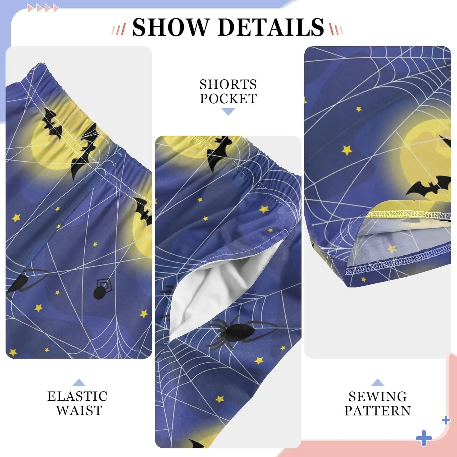 Boys' Pants Halloween Black Spiders Bats Long Bottoms Stars Full Moon White Web Jogger Pants Elastic Waist Trousers S