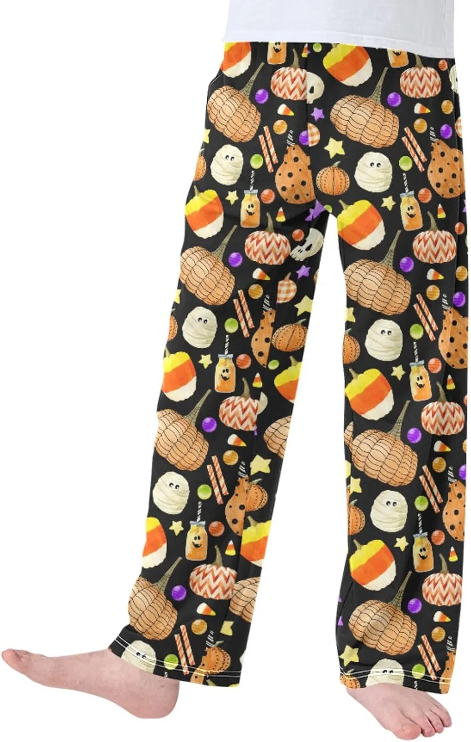 Boys' Pants Halloween Pumpkins Candy Long Bottoms Skull Gold Stars Ghosts Jogger Pants Elastic Waist Trousers with Pockets S