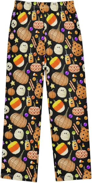 Boys' Pants Halloween Pumpkins Candy Long Bottoms Skull Gold Stars Ghosts Jogger Pants Elastic Waist Trousers with Pockets S