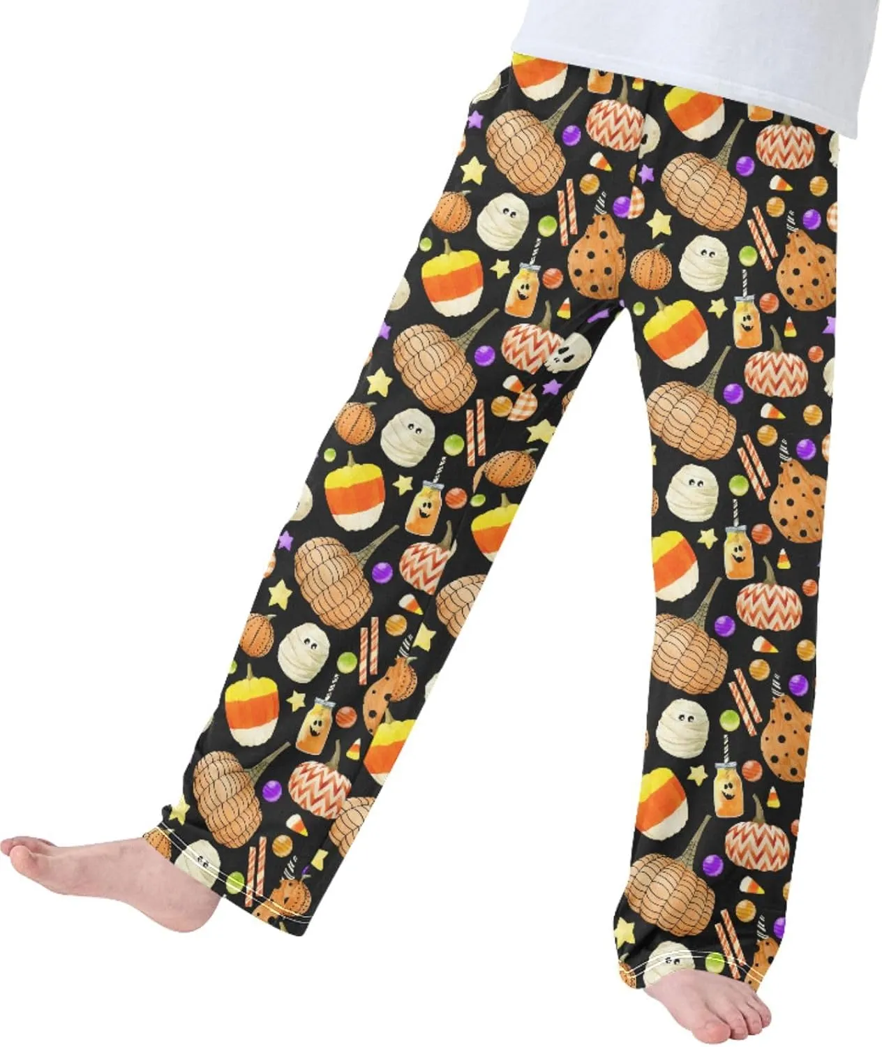 Boys' Pants Halloween Pumpkins Candy Long Bottoms Skull Gold Stars Ghosts Jogger Pants Elastic Waist Trousers with Pockets S