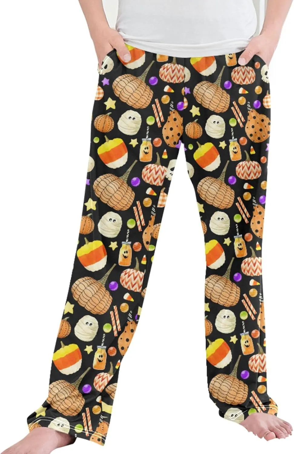 Boys' Pants Halloween Pumpkins Candy Long Bottoms Skull Gold Stars Ghosts Jogger Pants Elastic Waist Trousers with Pockets S