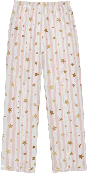 Boys' Pants Random Golded Star Pink Stripe Long Bottoms Pink White Star Stripe Jogger Pants Elastic Waist Trousers S