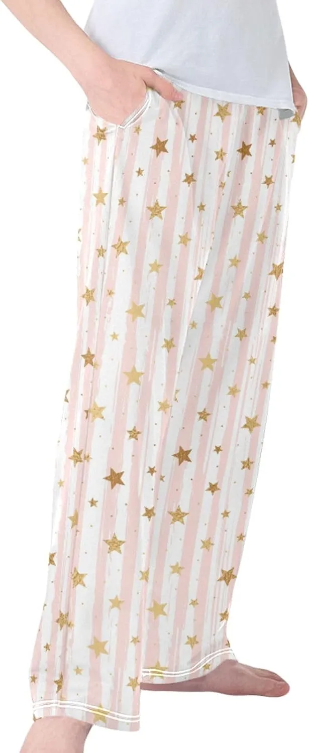 Boys' Pants Random Golded Star Pink Stripe Long Bottoms Pink White Star Stripe Jogger Pants Elastic Waist Trousers S