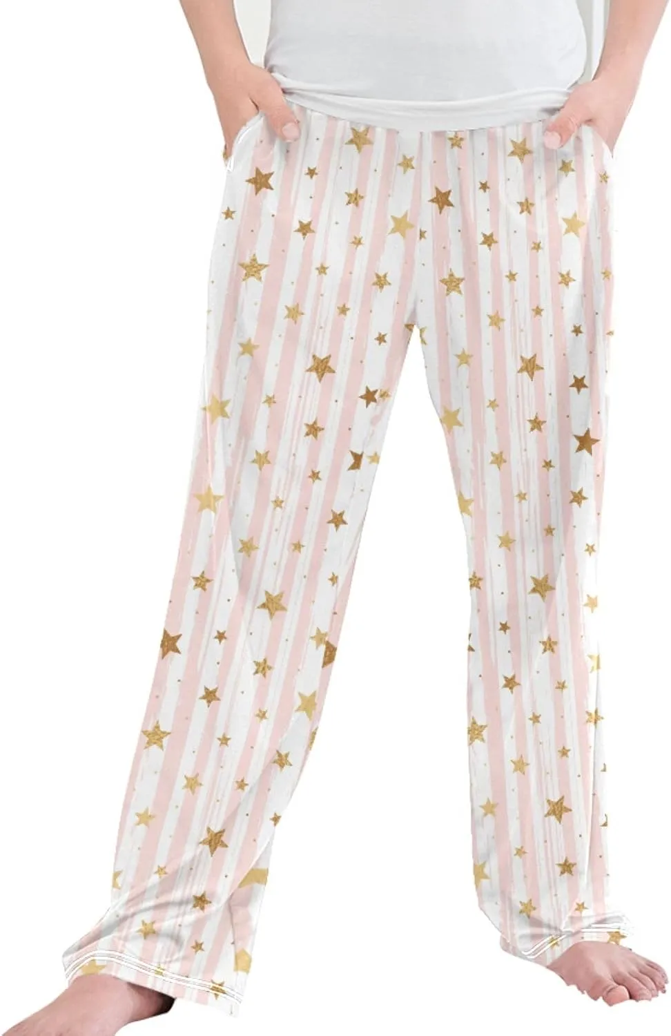 Boys' Pants Random Golded Star Pink Stripe Long Bottoms Pink White Star Stripe Jogger Pants Elastic Waist Trousers S