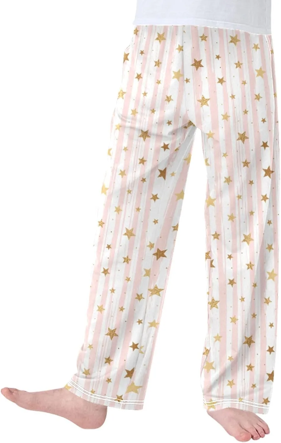 Boys' Pants Random Golded Star Pink Stripe Long Bottoms Pink White Star Stripe Jogger Pants Elastic Waist Trousers S