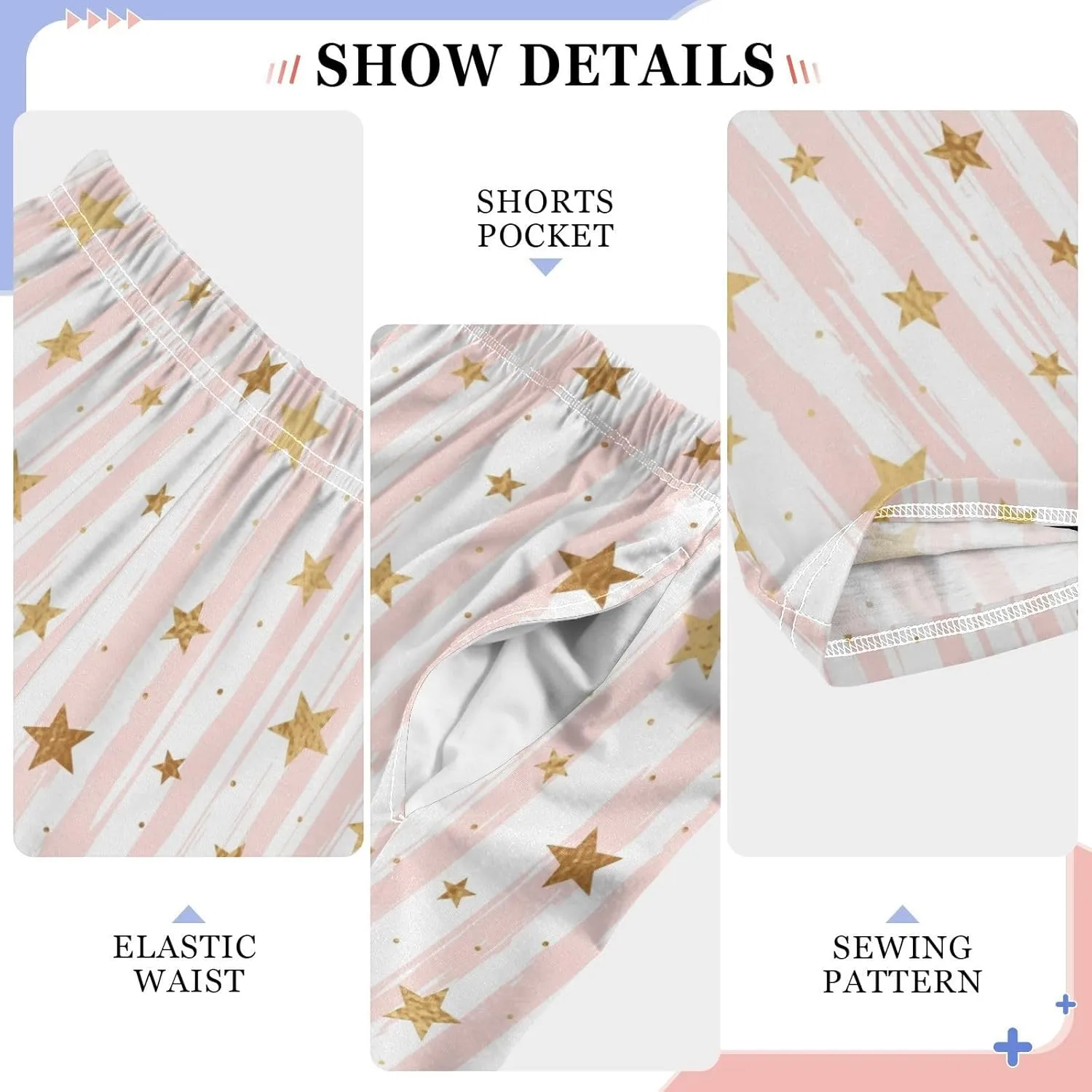 Boys' Pants Random Golded Star Pink Stripe Long Bottoms Pink White Star Stripe Jogger Pants Elastic Waist Trousers S