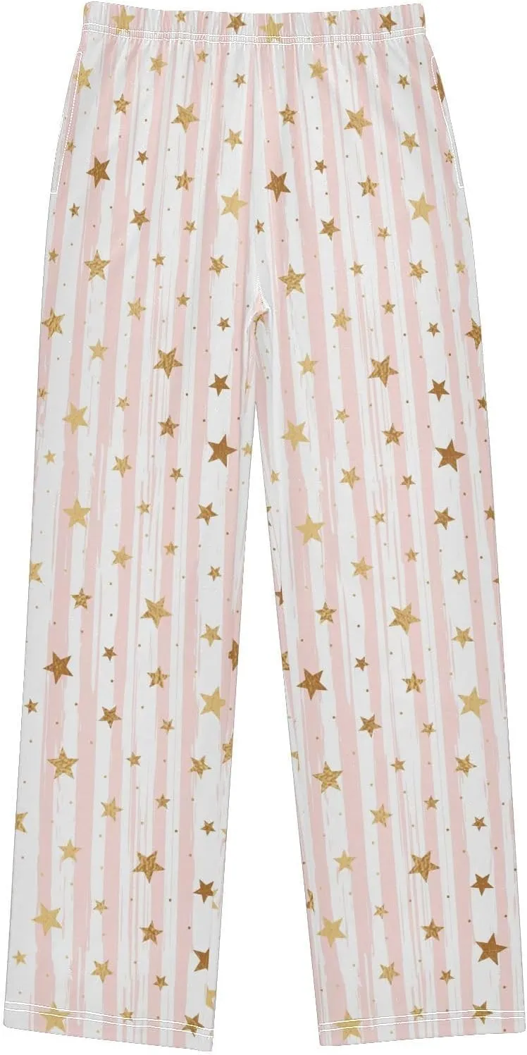Boys' Pants Random Golded Star Pink Stripe Long Bottoms Pink White Star Stripe Jogger Pants Elastic Waist Trousers S
