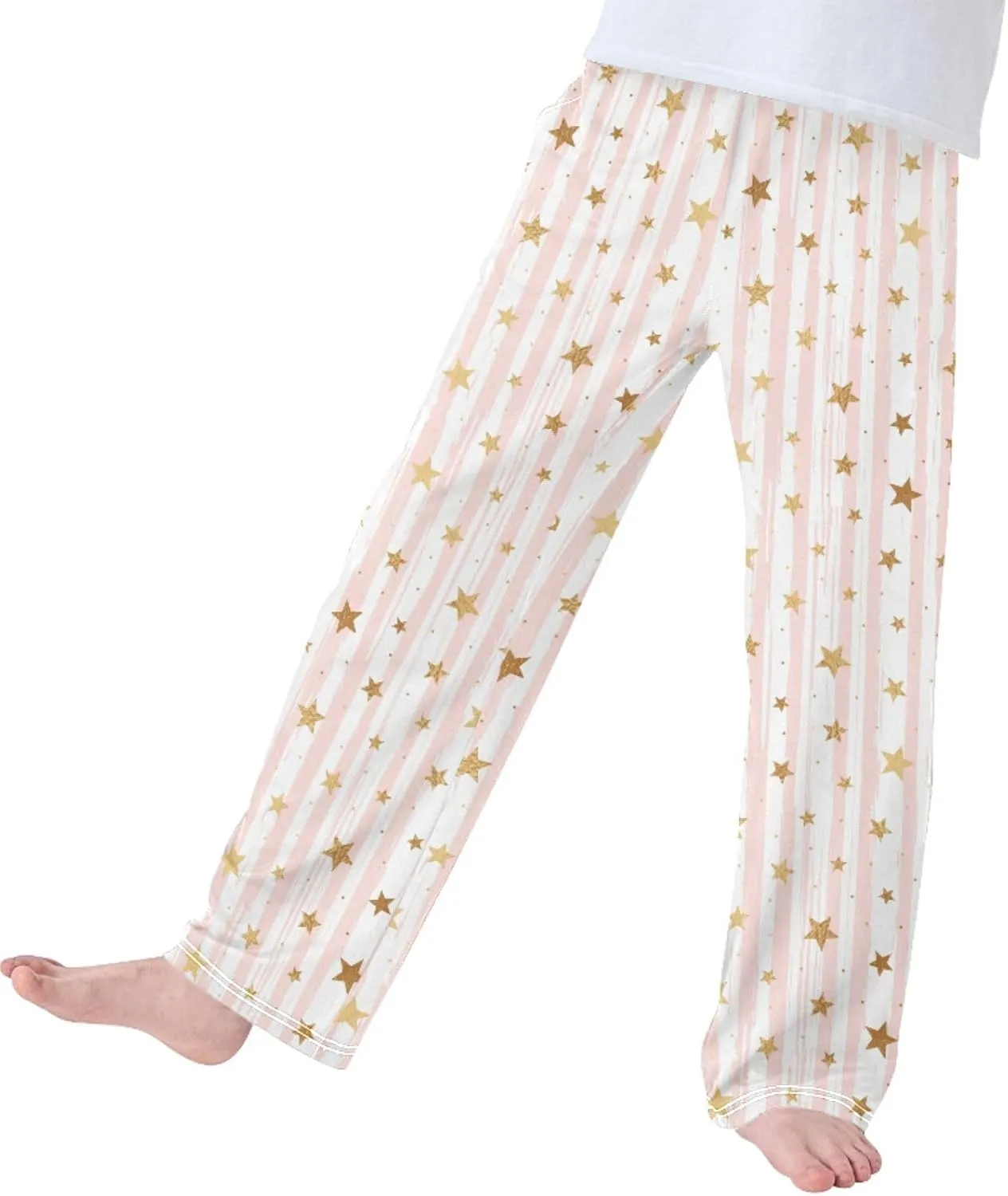 Boys' Pants Random Golded Star Pink Stripe Long Bottoms Pink White Star Stripe Jogger Pants Elastic Waist Trousers S