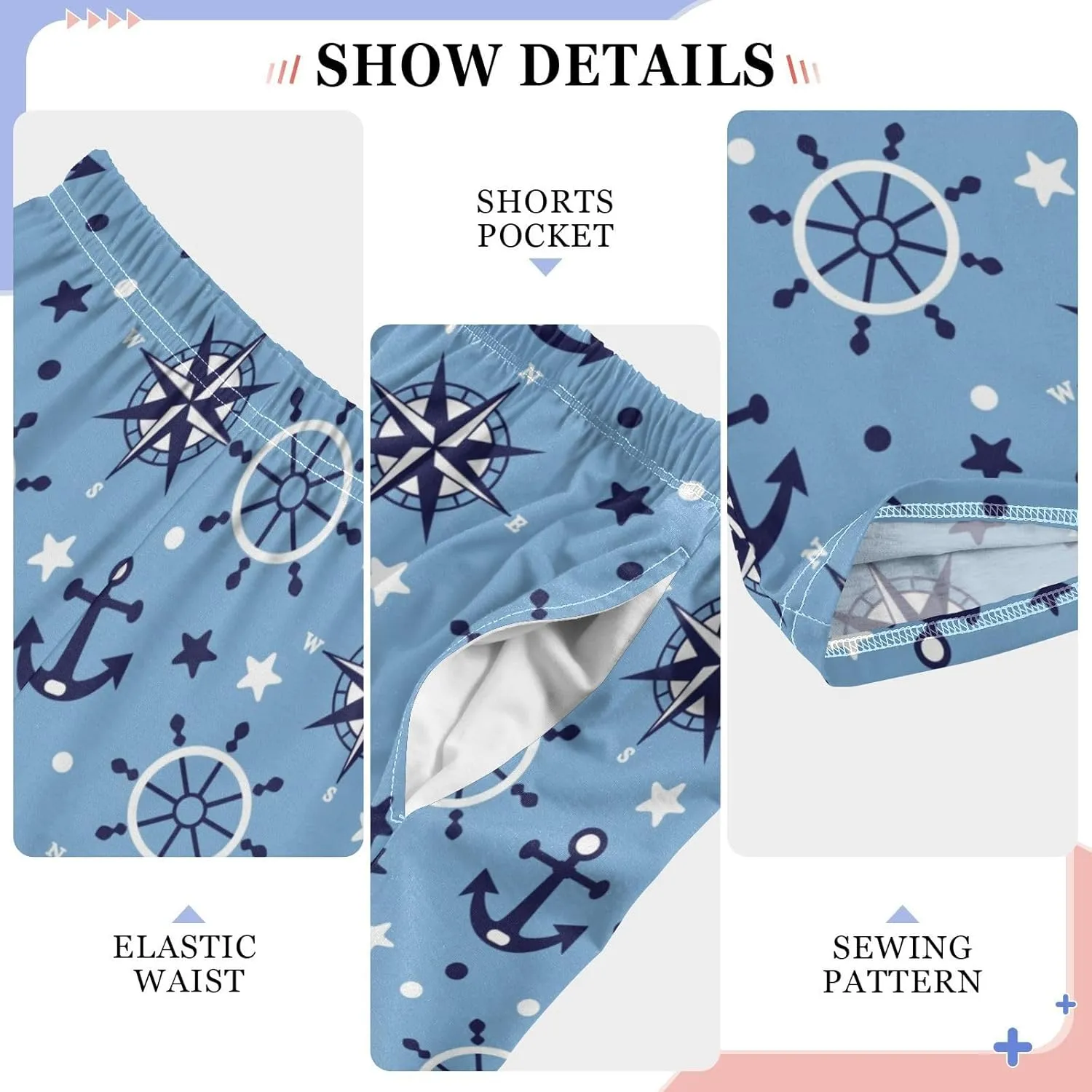 Boys' Pants Sea Steering Wheel Anchor Long Bottoms Compass Steering Wheel Stars Jogger Pants Elastic Waist Trousers S