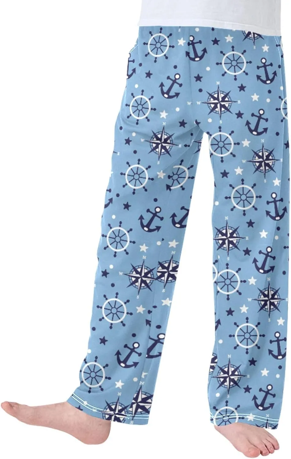 Boys' Pants Sea Steering Wheel Anchor Long Bottoms Compass Steering Wheel Stars Jogger Pants Elastic Waist Trousers S