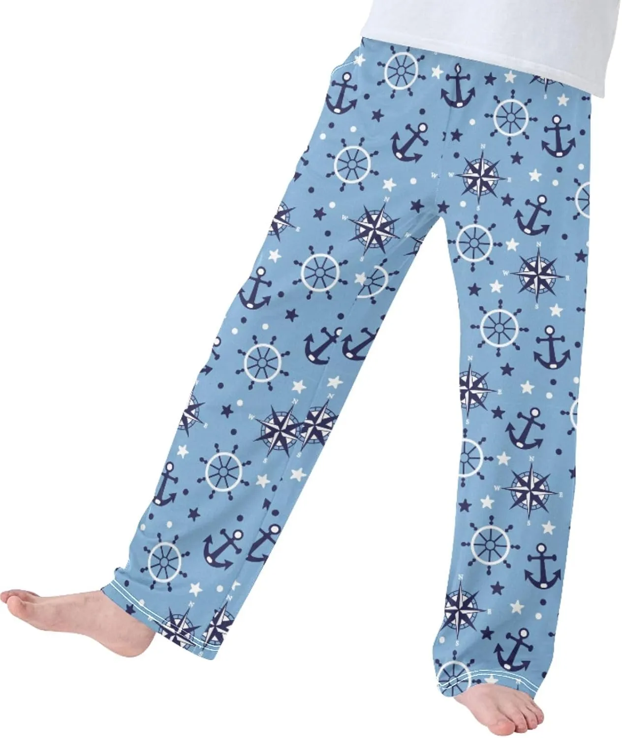 Boys' Pants Sea Steering Wheel Anchor Long Bottoms Compass Steering Wheel Stars Jogger Pants Elastic Waist Trousers S