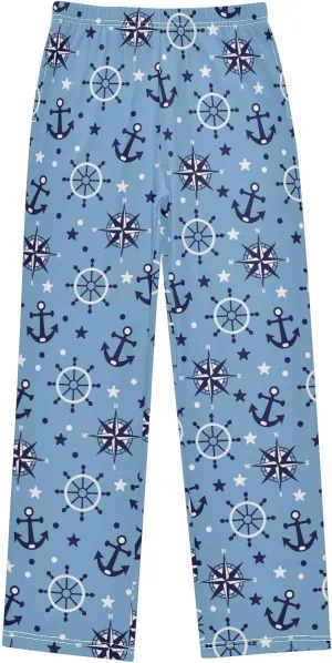 Boys' Pants Sea Steering Wheel Anchor Long Bottoms Compass Steering Wheel Stars Jogger Pants Elastic Waist Trousers S