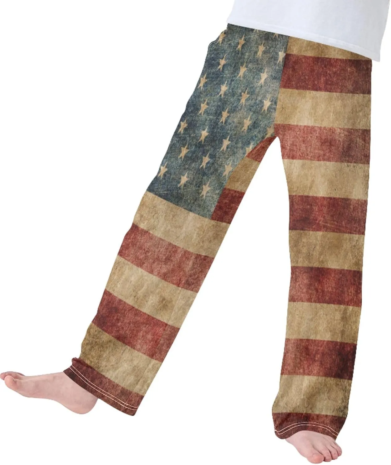 Boys' Pants Vintage Grunge American Flag Long Bottoms White Red Star Strip Patriotic Stars Jogger Pants S