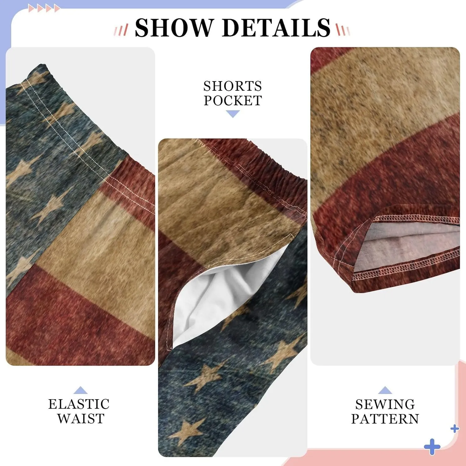 Boys' Pants Vintage Grunge American Flag Long Bottoms White Red Star Strip Patriotic Stars Jogger Pants S