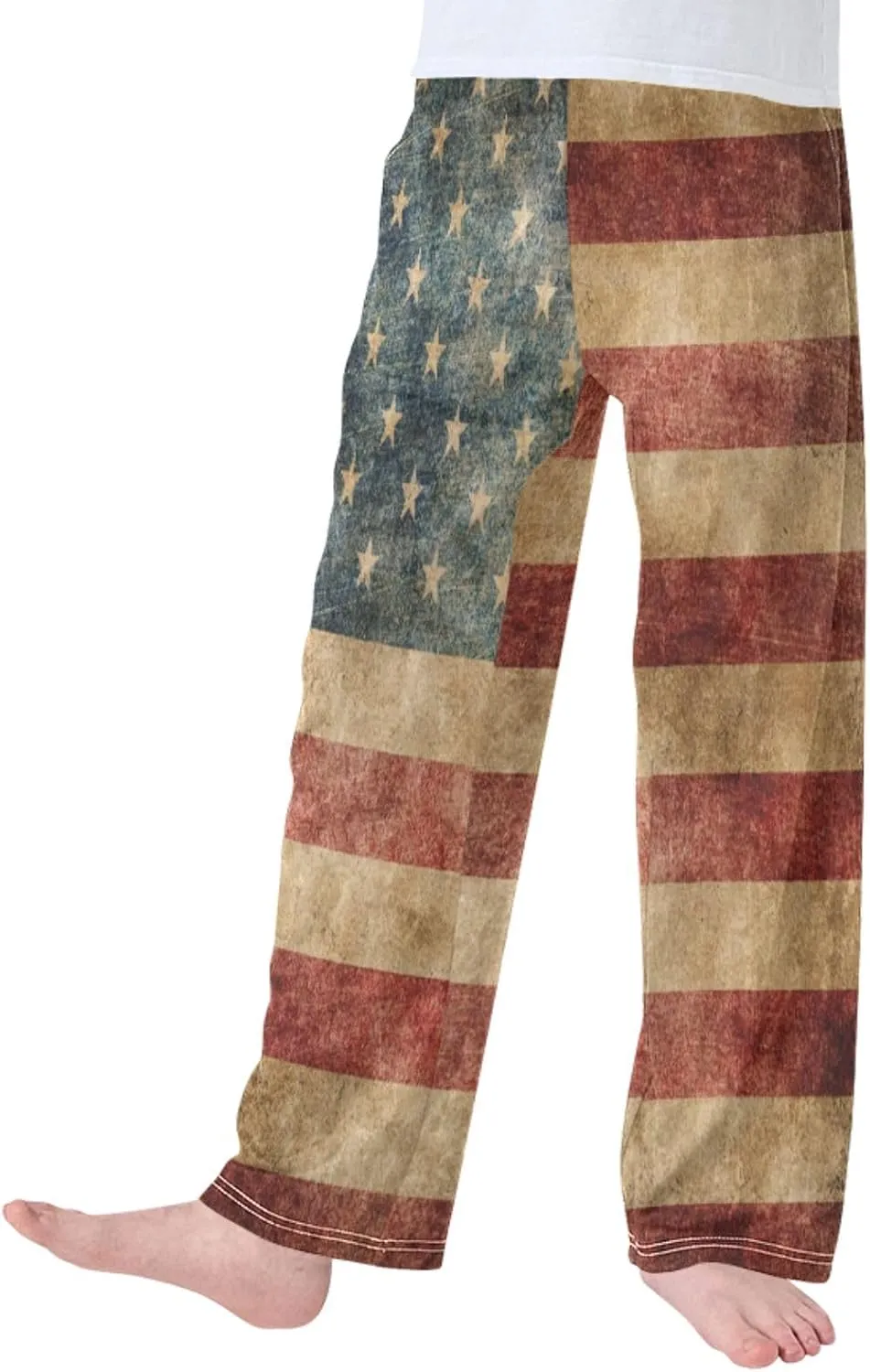 Boys' Pants Vintage Grunge American Flag Long Bottoms White Red Star Strip Patriotic Stars Jogger Pants S