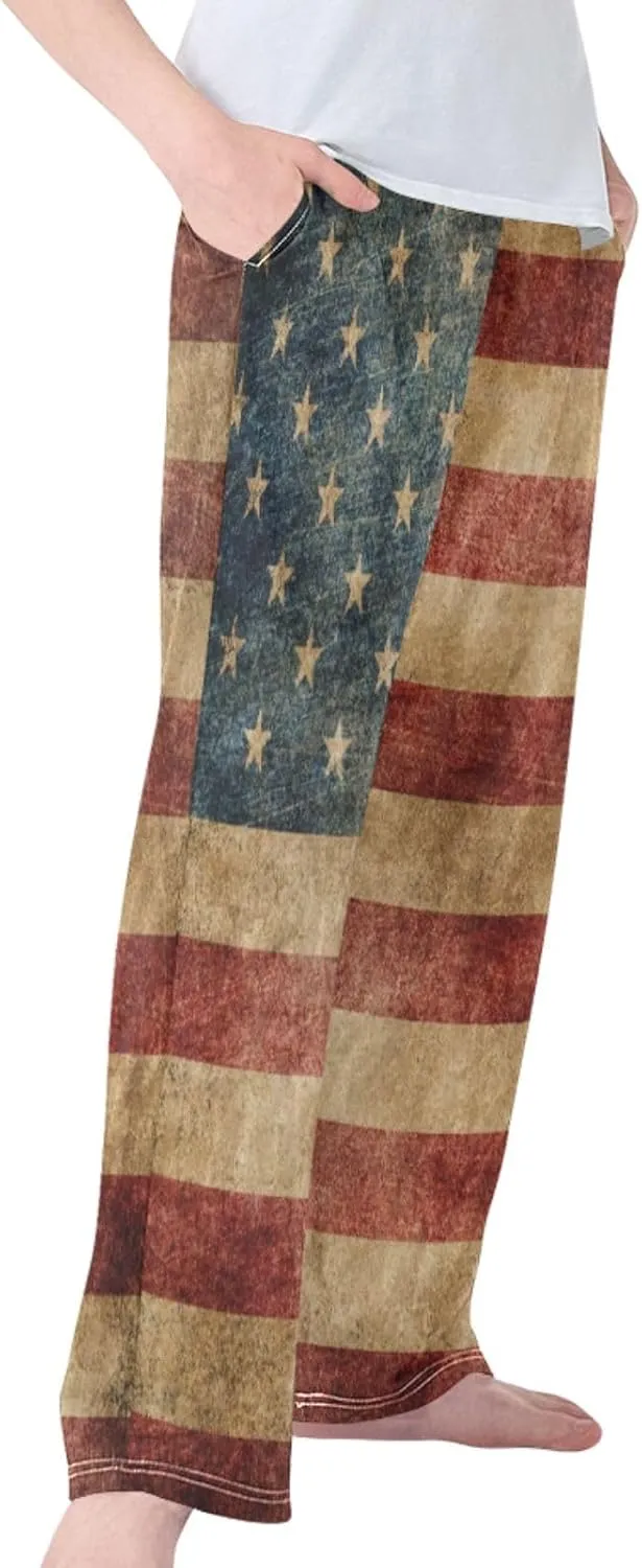 Boys' Pants Vintage Grunge American Flag Long Bottoms White Red Star Strip Patriotic Stars Jogger Pants S