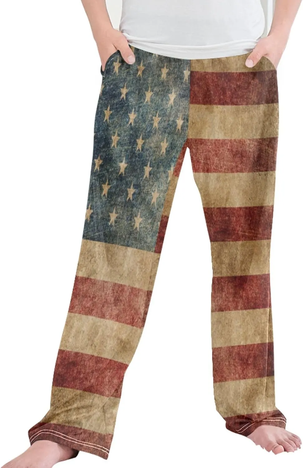 Boys' Pants Vintage Grunge American Flag Long Bottoms White Red Star Strip Patriotic Stars Jogger Pants S