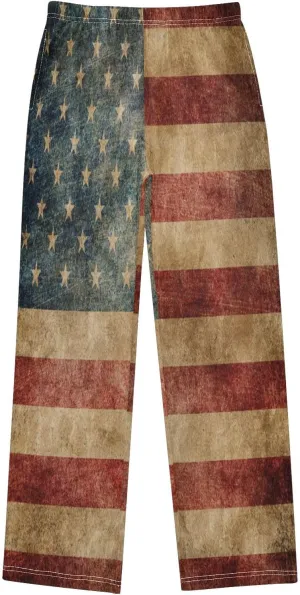 Boys' Pants Vintage Grunge American Flag Long Bottoms White Red Star Strip Patriotic Stars Jogger Pants S