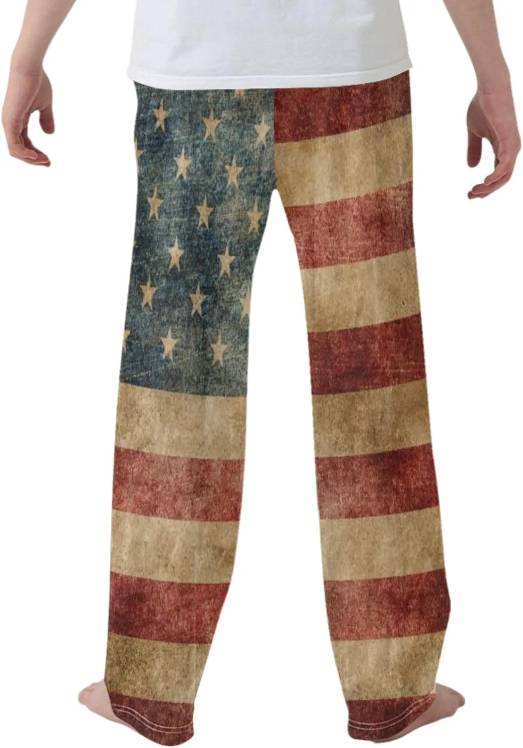 Boys' Pants Vintage Grunge American Flag Long Bottoms White Red Star Strip Patriotic Stars Jogger Pants S