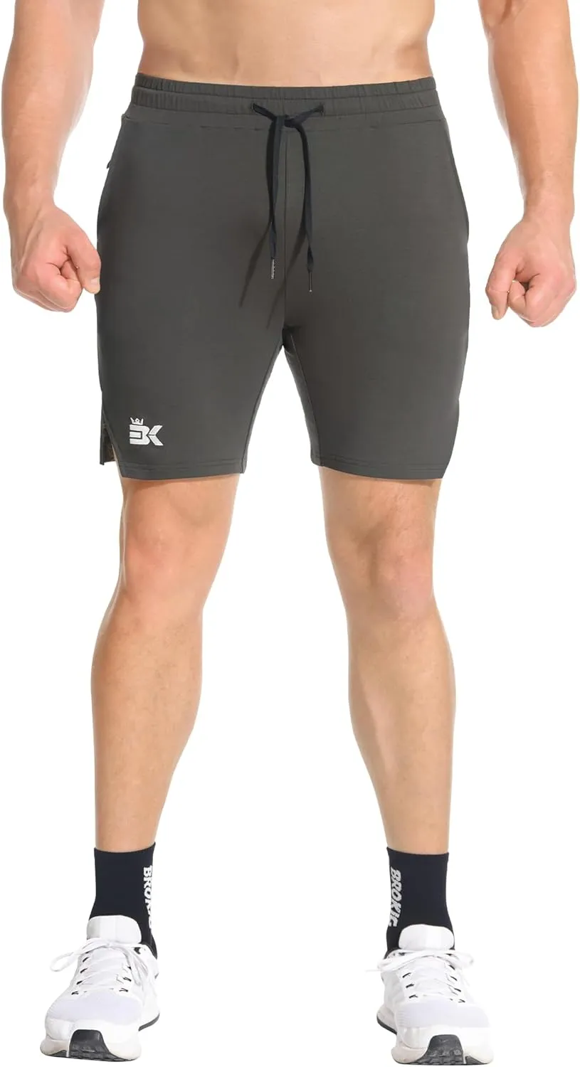 BROKIG Men's Airstretch Gym Shorts,5 Inch Slim Fit Running Exercise Athletic Workout Shorts for Men with Zipper Pockets