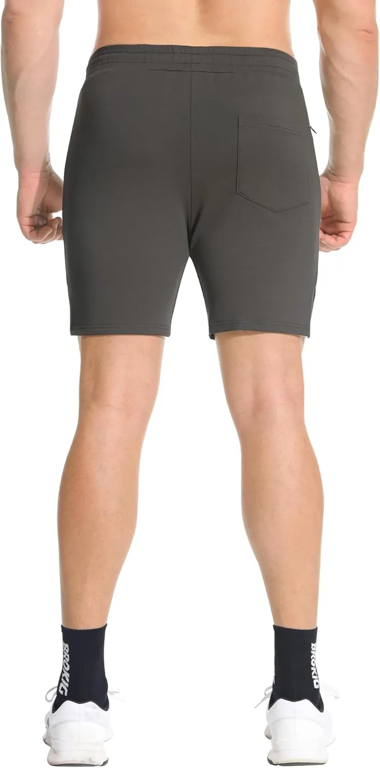 BROKIG Men's Airstretch Gym Shorts,5 Inch Slim Fit Running Exercise Athletic Workout Shorts for Men with Zipper Pockets