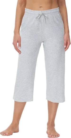 Cakulo Womens Capri Pants Wide Leg Yoga Capris Summer High Waisted Casual Lounge Cropped Pants with Pockets