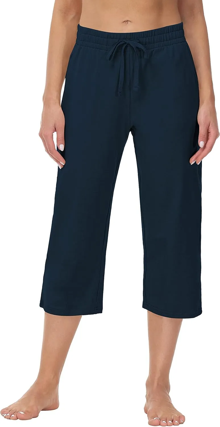 Cakulo Womens Capri Pants Wide Leg Yoga Capris Summer High Waisted Casual Lounge Cropped Pants with Pockets