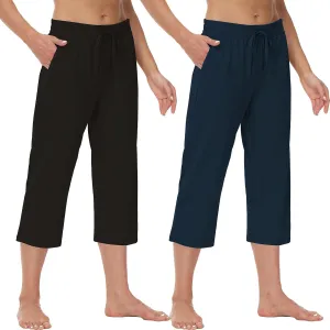 Cakulo Womens Capri Pants Wide Leg Yoga Capris Summer High Waisted Casual Lounge Cropped Pants with Pockets