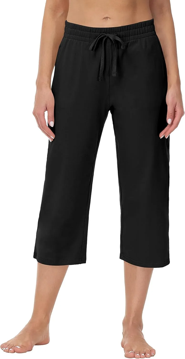 Cakulo Womens Capri Pants Wide Leg Yoga Capris Summer High Waisted Casual Lounge Cropped Pants with Pockets