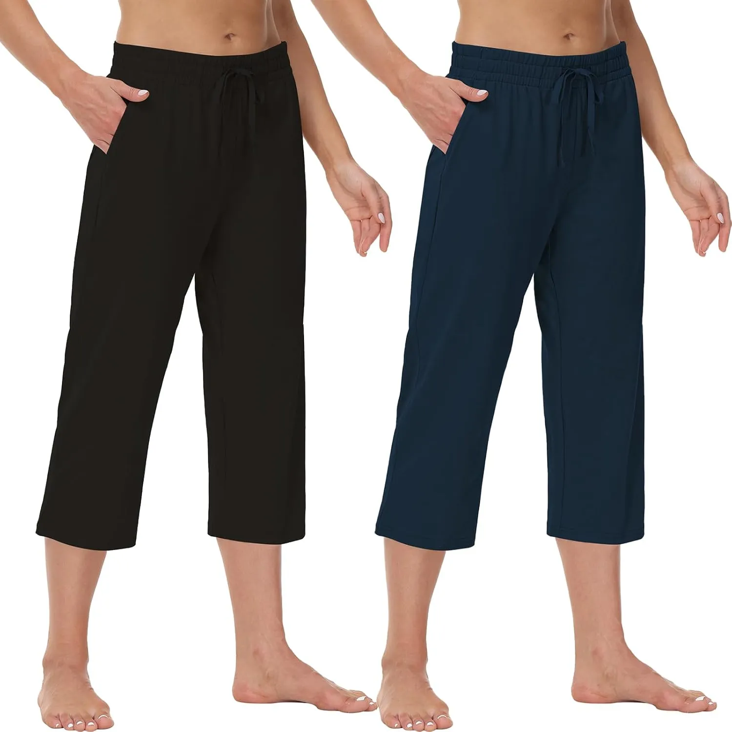 Cakulo Womens Capri Pants Wide Leg Yoga Capris Summer High Waisted Casual Lounge Cropped Pants with Pockets