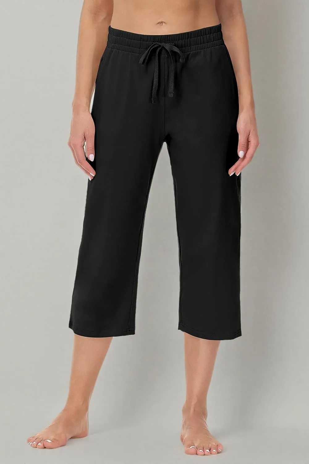 Cakulo Womens Capri Pants Wide Leg Yoga Capris Summer High Waisted Casual Lounge Cropped Pants with Pockets