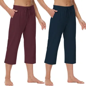 Cakulo Womens Capri Pants Wide Leg Yoga Capris Summer High Waisted Casual Lounge Cropped Pants with Pockets